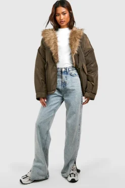 Up To 80% Off Winter Warmers|Parkas*boohoo Tall Faux Fur Trim Parka khaki