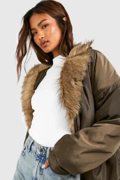 Up To 80% Off Winter Warmers|Parkas*boohoo Tall Faux Fur Trim Parka khaki
