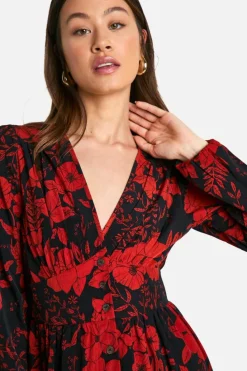 Maxi Dresses*boohoo Tall Floral Print Button Through Plunge Maxi navy