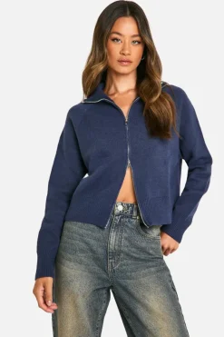 Cardigans|Jumpers & Cardigans*boohoo Tall Funnel Neck Zip Through Cardigan navy