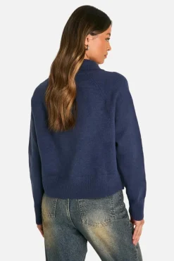 Cardigans|Jumpers & Cardigans*boohoo Tall Funnel Neck Zip Through Cardigan navy