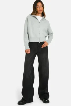 Cardigans|Jumpers & Cardigans*boohoo Tall Funnel Neck Zip Through Cardigan grey