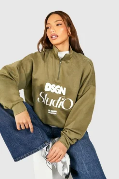Sweatshirts|Hoodies & Sweatshirts*boohoo Tall Half Zip Dsgn Print Oversized Sweat khaki