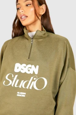 Sweatshirts|Hoodies & Sweatshirts*boohoo Tall Half Zip Dsgn Print Oversized Sweat khaki