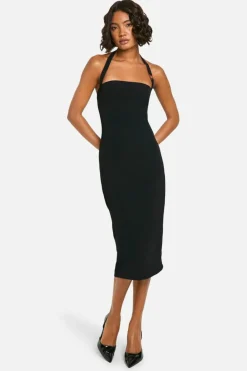 Bodycon Dresses|Midi Dresses*boohoo Tall Halter Strap Detail Bodycon Midi Dress black