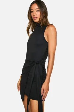 Wrap Dresses*boohoo Tall High Neck Sleeveless Wrap Mini Dress black