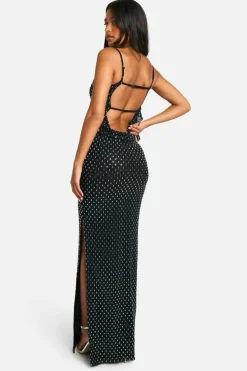Maxi Dresses|Dresses*boohoo Tall Hotfix Diamante Cowl Neck Frill Maxi Dress black