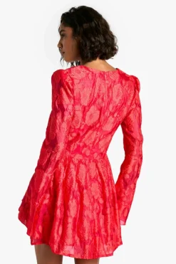 Skater Dresses*boohoo Tall Jacquard Floral Corset Detail Skater Dress red