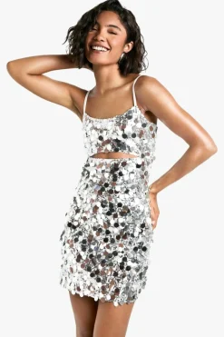 Bodycon Dresses|Mini Dresses*boohoo Tall Keyhole Disc Sequin Mini Dress silver