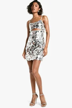 Bodycon Dresses|Mini Dresses*boohoo Tall Keyhole Disc Sequin Mini Dress silver