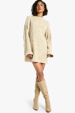 A Line Dresses*boohoo Tall Knitted Chenille Mini Dress ash grey