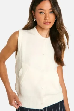 Cardigans*boohoo Tall Knitted Gillet cream