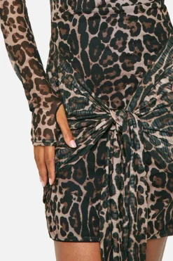 Bodycon Dresses|Mini Dresses*boohoo Tall Leopard Mesh Bardot Twist Front Mini Dress animal