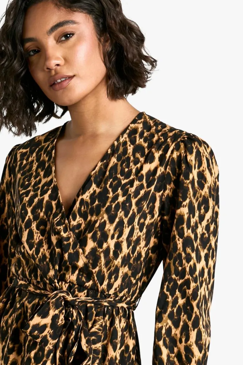 Wrap Dresses|Mini Dresses*boohoo Tall Leopard Print Ruffle Woven Wrap Dress animal