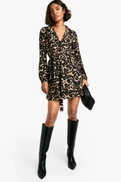 Shirt Dresses|Skater Dresses*boohoo Tall Leopard Print Skater Shirt Dress animal