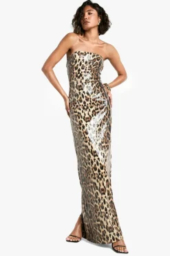 Maxi Dresses*boohoo Tall Sequin Bandeau Maxi Dress leopard