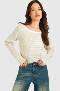 Jumpers*boohoo Tall Lightweight Knitted Stripe Low Back Jumper stone