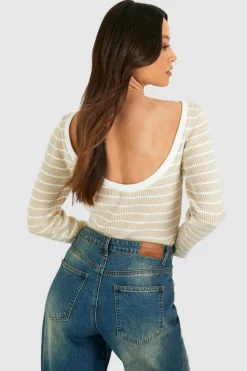 Jumpers*boohoo Tall Lightweight Knitted Stripe Low Back Jumper stone