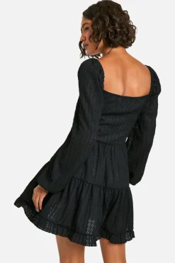 Smock Dresses*boohoo Tall Long Sleeve Textured Frill Smock Dress black