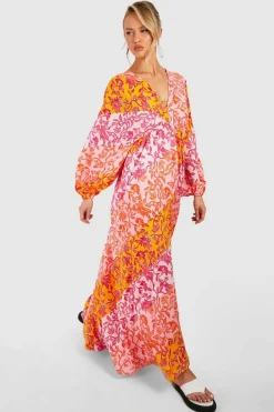 Smock Dresses|Maxi Dresses*boohoo Tall Mixed Floral Batwing Plunge Maxi Dress multi
