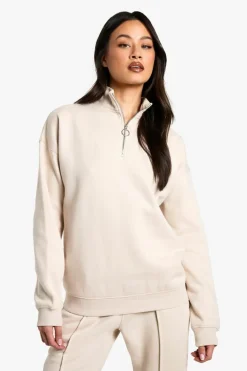 Sweatshirts|Tops*boohoo Tall O Ring Detail Half Zip Sweatshirt beige