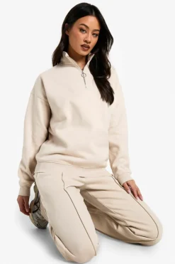 Sweatshirts|Tops*boohoo Tall O Ring Detail Half Zip Sweatshirt beige