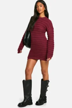 Jumper Dresses|Jumper Dresses*boohoo Tall Open Back Knitted Jumper Dress burgundy