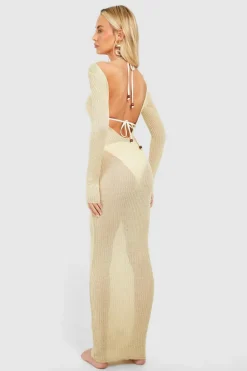 Jumper Dresses|Jumper Dresses*boohoo Tall Open Knit Scoop Back Maxi Dress stone