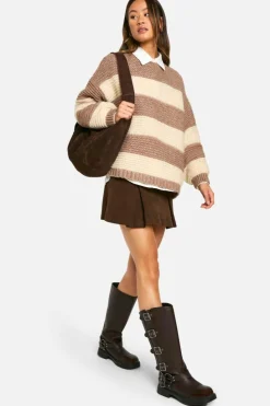 Oversized Jumpers*boohoo Tall Oversized Stripe Knit Jumper stone