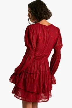 Skater Dresses*boohoo Tall Paisley Burnout Puff Sleeve Ruched Skater Dress red