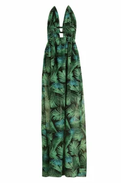 Smock Dresses*boohoo Tall Plunge Front Palm Print Maxi Dress leaf green