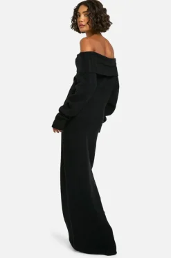 Maxi Dresses|Jumper Dresses*boohoo Tall Premium Oversized Bardot Neckline Maxi Jumper Dress black