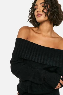 Maxi Dresses|Jumper Dresses*boohoo Tall Premium Oversized Bardot Neckline Maxi Jumper Dress black