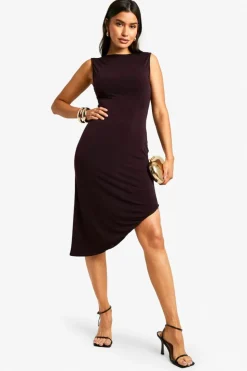 Bodycon Dresses|Midi Dresses*boohoo Tall Racer Asymmetric Hem Midi Dress plum