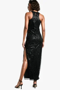 Maxi Dresses|Dresses*boohoo Tall Racer Neck Beaded Sequin Maxi Dress black