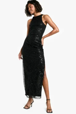 Maxi Dresses|Dresses*boohoo Tall Racer Neck Beaded Sequin Maxi Dress black