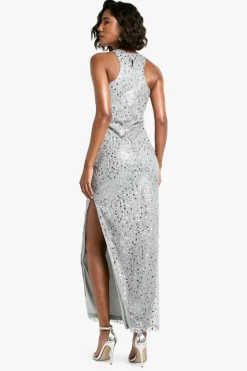 Maxi Dresses|Dresses*boohoo Tall Racer Neck Beaded Sequin Maxi Dress silver