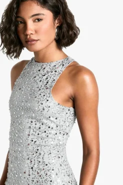 Maxi Dresses|Dresses*boohoo Tall Racer Neck Beaded Sequin Maxi Dress silver