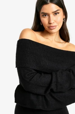 Jumper Dresses|Jumper Dresses*boohoo Tall Rib Bardot Neckline Mini Jumper Dress black