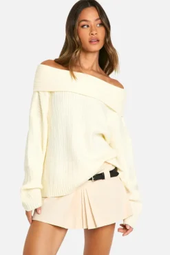 Jumpers|Jumpers & Cardigans*boohoo Tall Ribbed Bardot Knitted Jumper cream