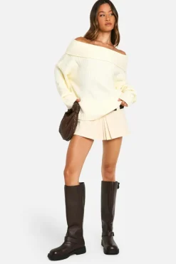 Jumpers|Jumpers & Cardigans*boohoo Tall Ribbed Bardot Knitted Jumper cream