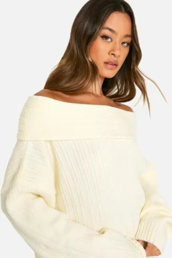 Jumpers|Jumpers & Cardigans*boohoo Tall Ribbed Bardot Knitted Jumper cream
