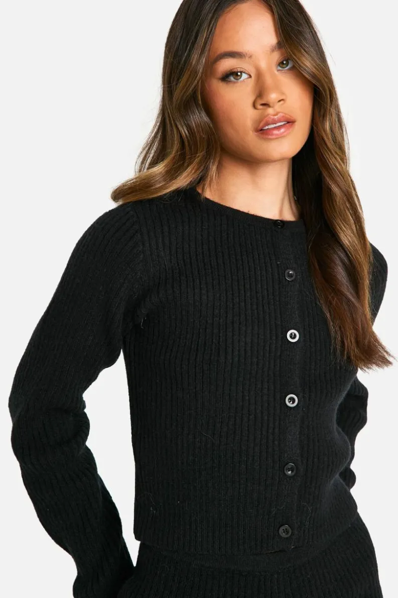 Cardigans|Co-Ord Sets*boohoo Tall Ribbed Cropped Cardigan And Micro Short Co Ord black