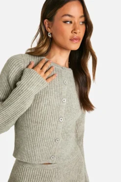 Cardigans*boohoo Tall Ribbed Cropped Cardigan And Micro Short Co Ord grey