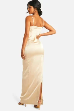 Bodycon Dresses|Maxi Dresses*boohoo Tall Satin Lace Cup Maxi Dress champagne