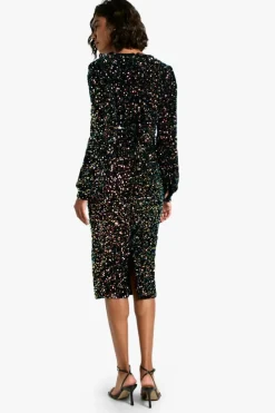 Bodycon Dresses|Midi Dresses*boohoo Tall Sequin Balloon Sleeve Plunge Midi Dress black