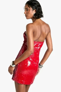 Bodycon Dresses|Mini Dresses*boohoo Tall Sequin Bandeau Mini Dress red