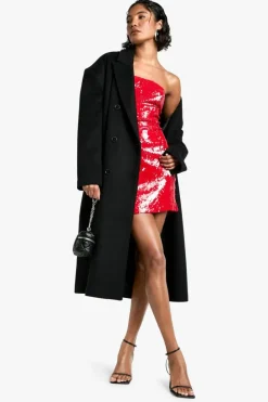 Bodycon Dresses|Mini Dresses*boohoo Tall Sequin Bandeau Mini Dress red