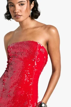 Bodycon Dresses|Mini Dresses*boohoo Tall Sequin Bandeau Mini Dress red