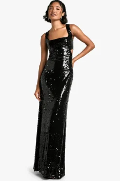 Bodycon Dresses*boohoo Tall Sequin Cut Out Maxi Dress black